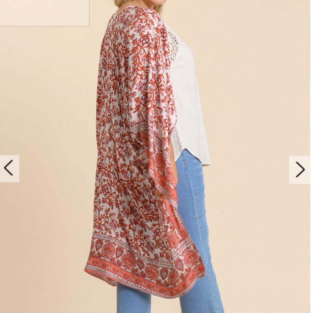 252.Women's Mixed Border Print Open Front Wing Sleeve Asymmetric Hem Kimono NWT - Picture 4 of 4